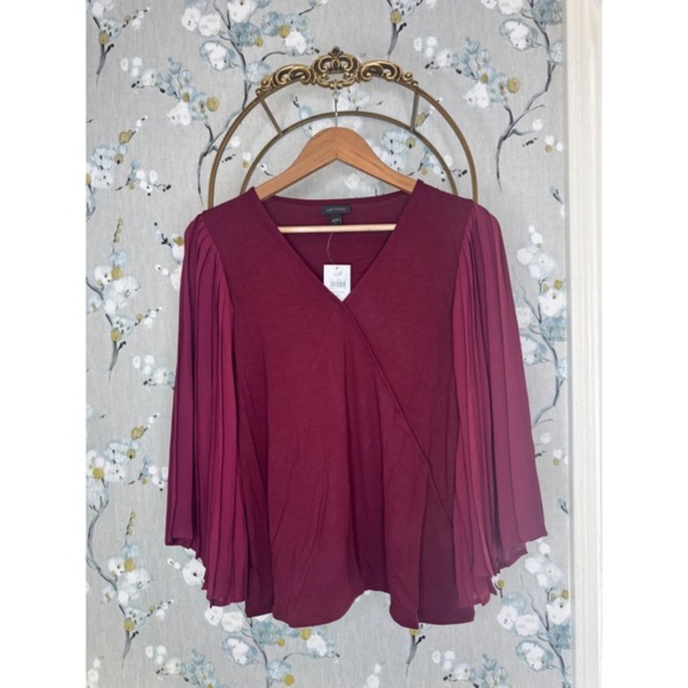 J. Jill Wearever Bordeaux Burgundy Pleated Bell Sleeve Wrap Top Small NWT 178821